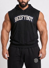 Distressed Varsity Mesh Sleeveless Hoodie