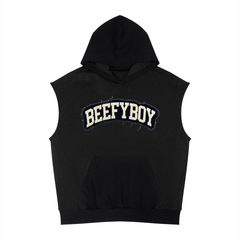 Distressed Varsity Mesh Sleeveless Hoodie