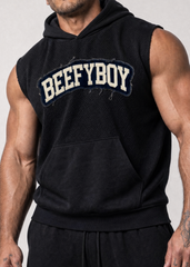 Distressed Varsity Mesh Sleeveless Hoodie
