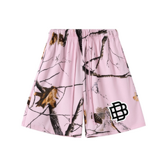 240GSM Unisex Branch Print Relaxed Fit Quick-Dry Cotton Shorts Light Pink
