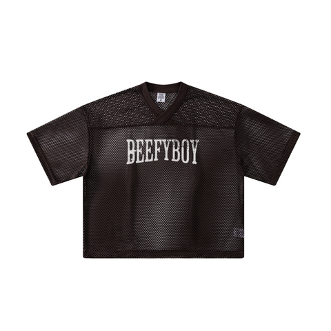 240GSM Men’s Boxy-Fit Mesh Layering V-Neck T-Shirt Coffee Brown