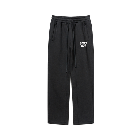 345GSM Unisex Solid-Color Relaxed Fleece-Lined Straight-Leg Pants Black