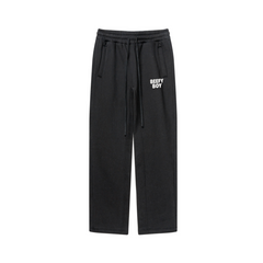 345GSM Unisex Solid-Color Relaxed Fleece-Lined Straight-Leg Pants Black