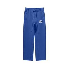 345GSM Unisex Solid-Color Relaxed Fleece-Lined Straight-Leg Pants Bright Blue