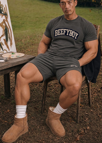 Distressed Varsity Crewneck T-Shirt